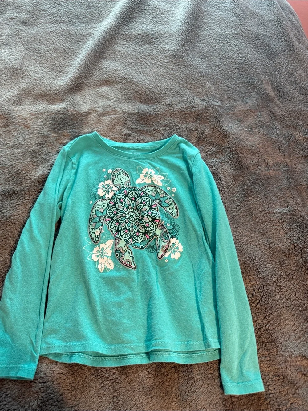 The Children's Place Teal Long Sleeve Tee with Decorative Turtle
